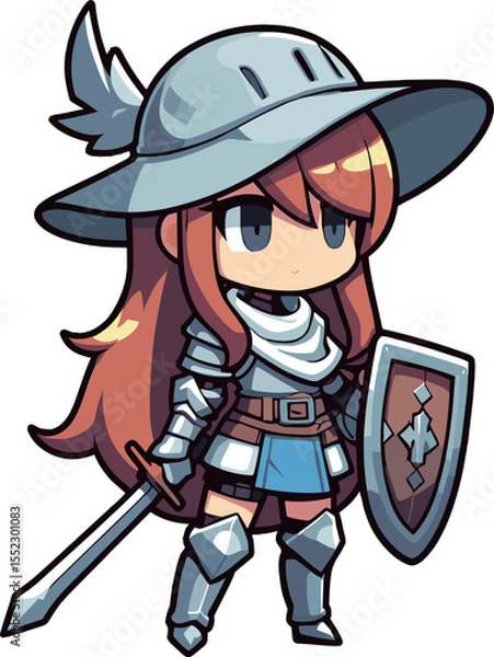 Obraz 剣と盾を持った女剣士のイラスト