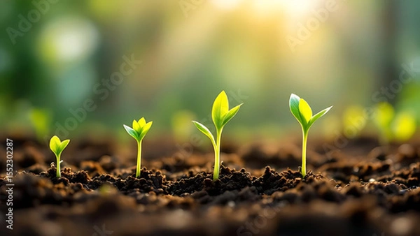 Obraz Growing Green Seedlings in Fertile Soil