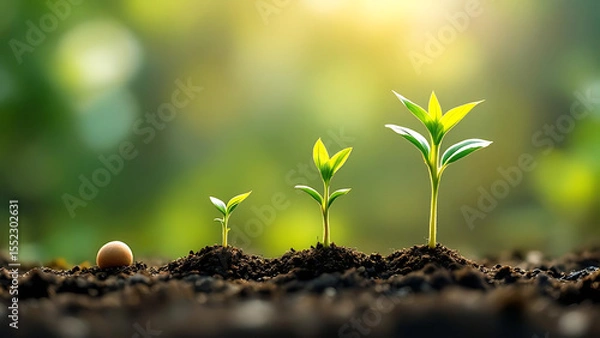 Obraz Small Green Seedlings with Blurred Background