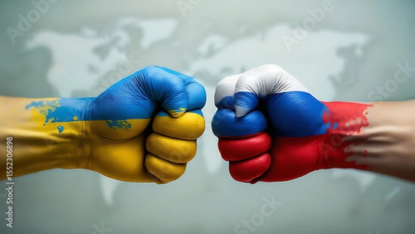 Obraz Fist Clash Between Ukraine and Russia Flags