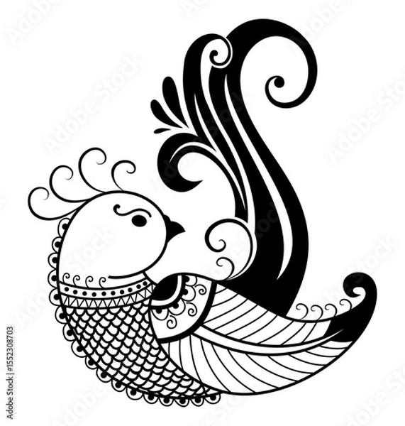 Fototapeta Decorative Bird Illustration: A stylized illustration of a bird with ornamental details and flowing shapes, perfect for adding a touch of elegance and artistic flair.