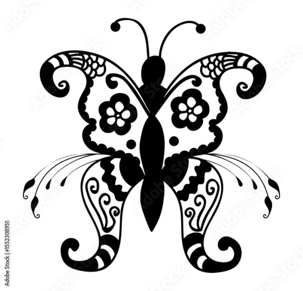 Fototapeta Artistic Butterfly Silhouette: A detailed silhouette of a butterfly, showcasing intricate patterns and elegant curves, perfect for designs symbolizing transformation and grace.