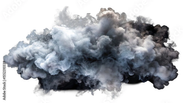 Fototapeta Dense white and grey smoke plumes swirling with dark shadows and highlights isolated on a transparent background