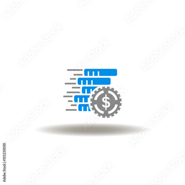 Fototapeta Vector illustration of coins pile stack fast move and coin with dollar currency. Symbol of money transfer.
