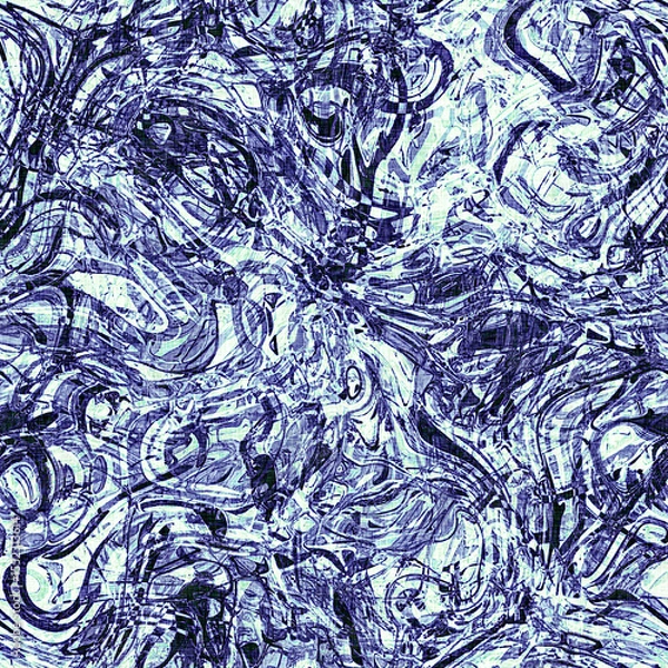 Fototapeta Dye wash indigo blue textur fabric effect background, Seamless glitch patched pattern in masculine Japanese block print style. 
