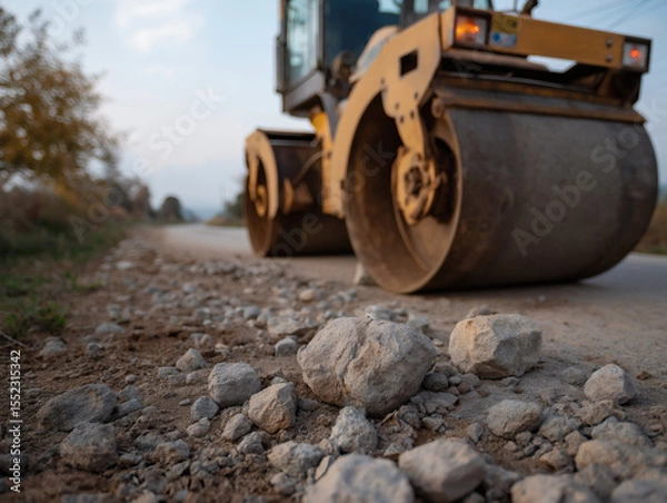 Obraz Road Construction with Roller at Work