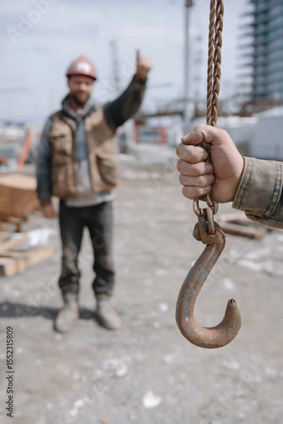 Fototapeta Construction Worker Signaling Approval with Hook