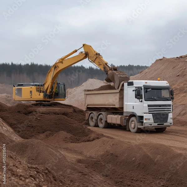 Fototapeta Heavy Machinery in Action at a Construction Site