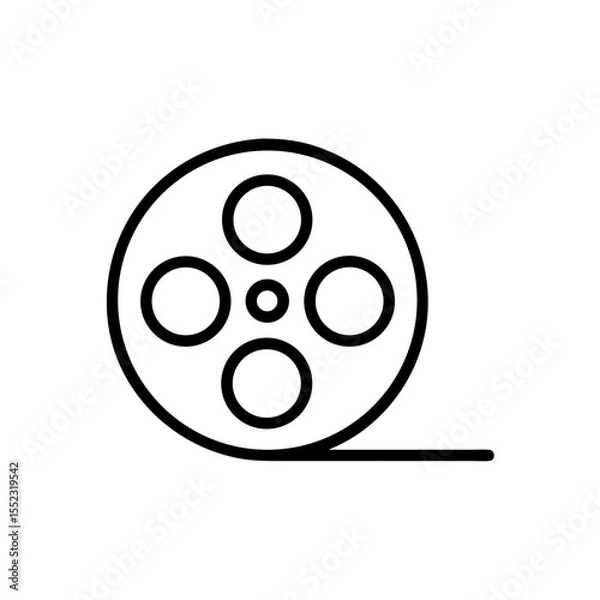 Fototapeta Vector illustration of a film reel in a classic style on a white background with copy space