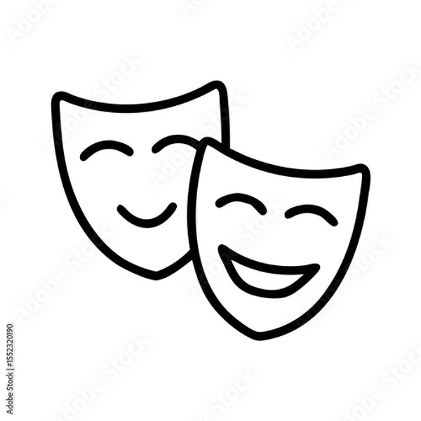 Fototapeta Vector illustration of comedy and tragedy masks in a joyful style on a white background with copy space