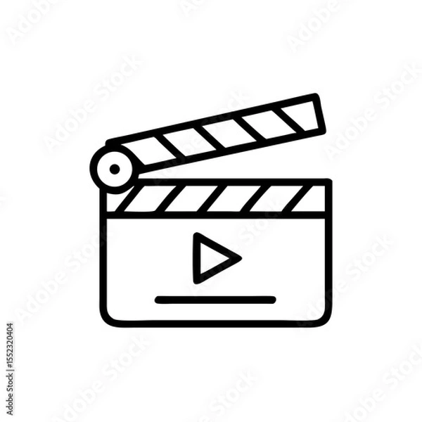 Fototapeta Vector illustration of a clapperboard in a cinematic style on a white background with copy space