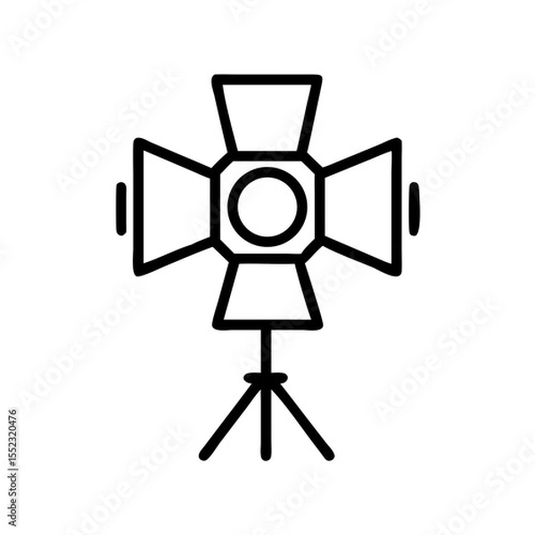 Fototapeta Vector illustration of a studio light on a tripod in a minimalist style on a white background with copy space