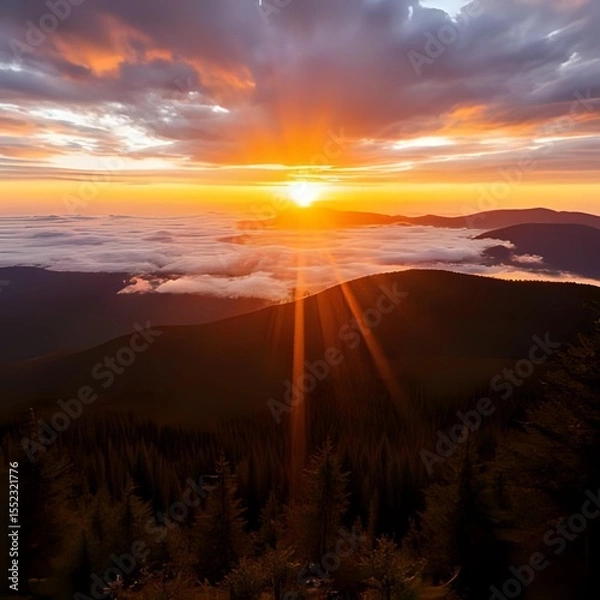 Obraz sunset over the mountains  cloud hill