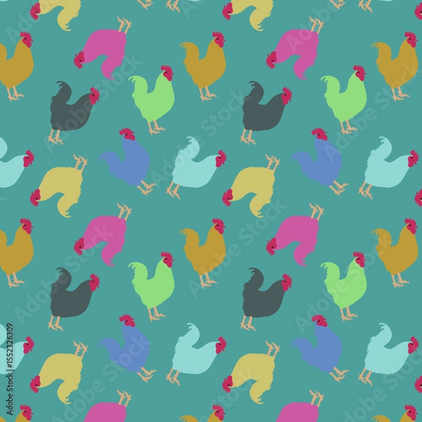 Fototapeta Seamless pattern with colorful stylized roosters.eps