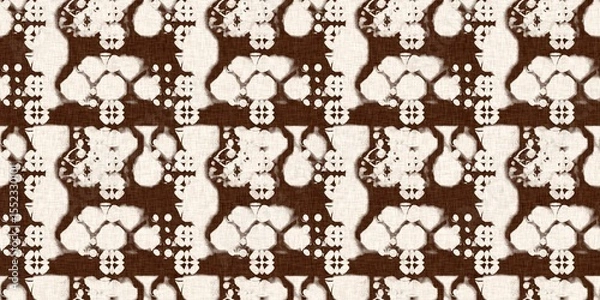 Fototapeta Calm scribble shape minimal shape seamless border pattern. Gender neutral baby nursery natural brown linen banner background. Scandi style sketch doodle wash tape edging trim. 