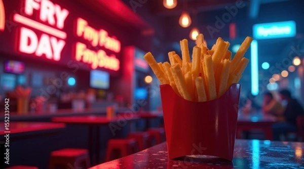 Obraz Frying up fun fries delight in a trendy eatery urban setting food photography vibrant atmosphere close-up view