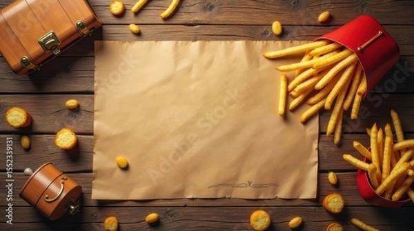 Obraz Creating delicious fry recipes kitchen food photography rustic top-down view culinary inspiration