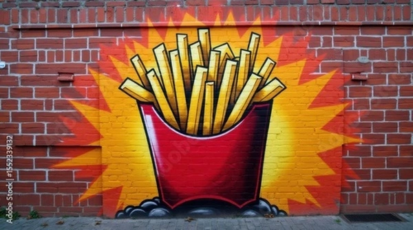 Obraz Vibrant graffiti art of french fries urban wall street art city environment colorful viewpoint food concept