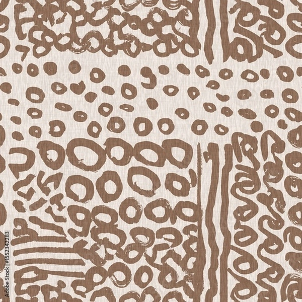 Fototapeta Calm scribble shape minimal shape seamless pattern. Gender neutral baby nursery natural brown linen decor background. Scandi style sketch doodle wallpaper in decorative kid fashion swatch. 