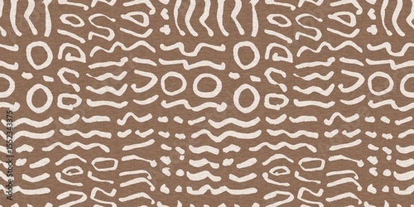 Fototapeta Calm scribble shape minimal shape seamless border pattern. Gender neutral baby nursery natural brown linen banner background. Scandi style sketch doodle wash tape edging trim. 