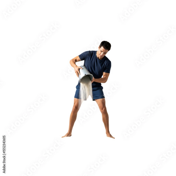 Fototapeta Man building a sandcastle with a bucket