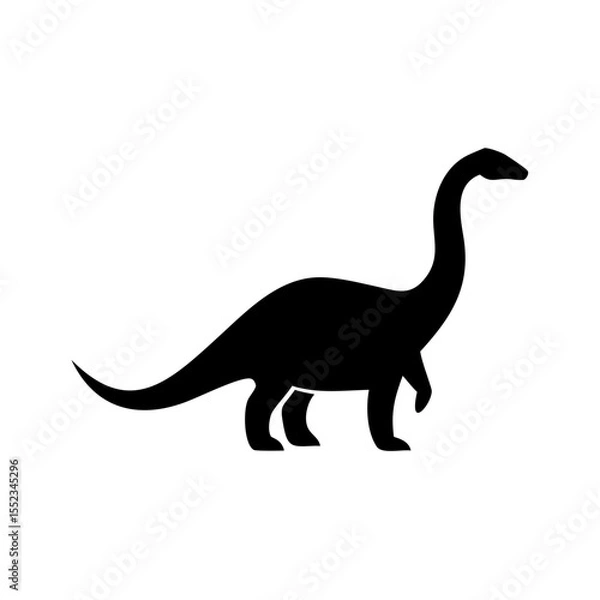 Fototapeta Silhouette of a long necked sauropod dinosaur standing on its feet in a simple graphic design