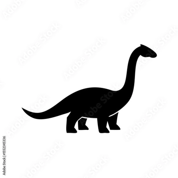 Fototapeta Silhouette of a long necked sauropod dinosaur with four legs and a tail shown in profile view