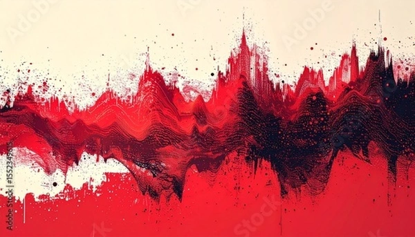 Obraz Abstract Vector Torn Red Halftone Sound Wave. Scrathed Dotted Texture Element.