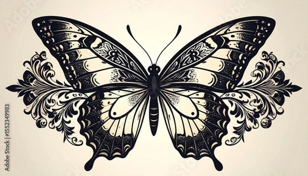 Obraz Vector Butterfly Stencil Element. Elegant Insect Ornament Design. Vintage Arabesque M