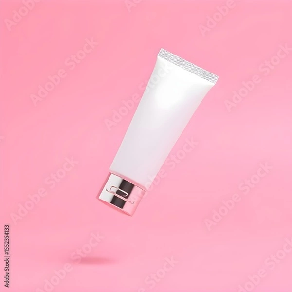 Fototapeta Floating Cosmetic Tube Mockup Showcase on Soft Pink Background with Elegant Motion