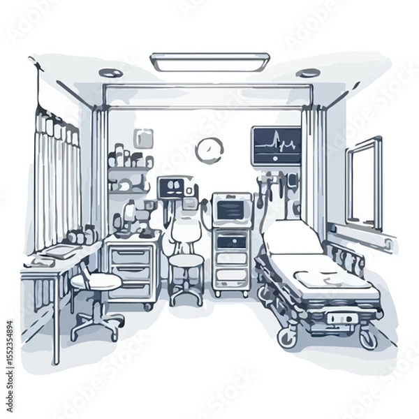 Fototapeta image of the atmosphere of the hospital emergency installation room with a simple and minimalist flat design using a white background
