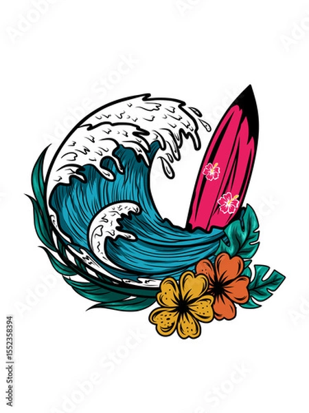 Obraz vector waves and surfboard