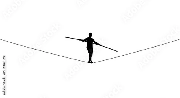 Fototapeta Tightrope walker silhouette icon for balance risk and challenge concept design