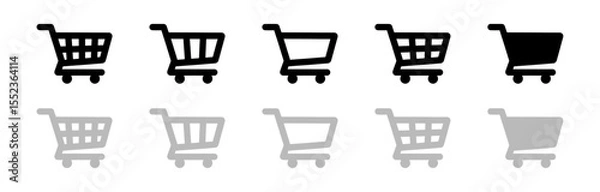 Obraz Collection of Shopping Cart Icons Depicted in Black Isolated on White Background