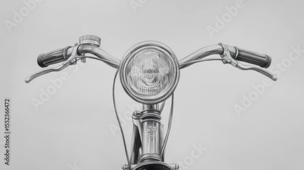 Fototapeta Close-up of an old bicycle's handlebar, featuring a light and brakes, rendered in grayscale