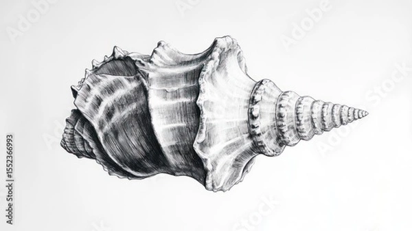 Fototapeta Detailed charcoal rendering of a spiral seashell with a textured, ridged surface