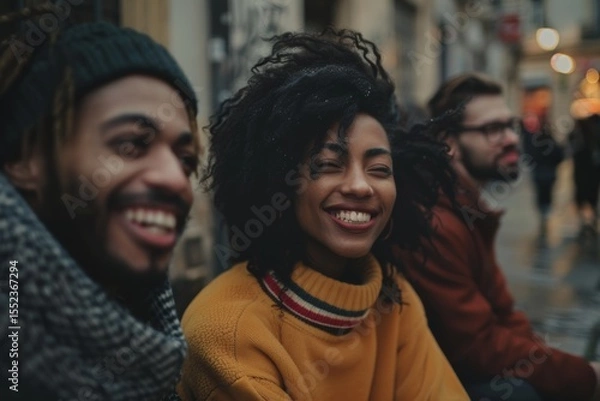 Fototapeta Group of diverse friends having fun together in the city - Multiracial group of people bonding and having fun