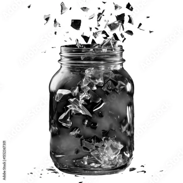 Fototapeta Transparent glass jar with a blank label and lid, isolated on white, a perfect empty container for honey or jam