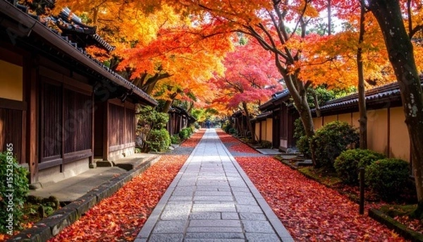 Fototapeta  紅葉のトンネルと京都の小道
