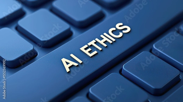 Fototapeta Close-up of a blue computer keyboard with a key labeled "AI ETHICS," symbolizing ethical considerations in artificial intelligence technology