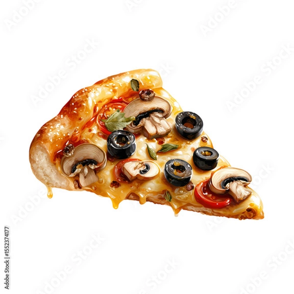 Fototapeta Delicious isolated pizza slice with melted cheese on a white background, perfect for a tasty lunch or dinner meal