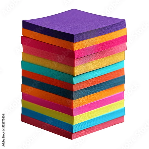 Fototapeta A vibrant stack of colorful sticky notes on a blank pad is isolated, ready for your next office message or reminder