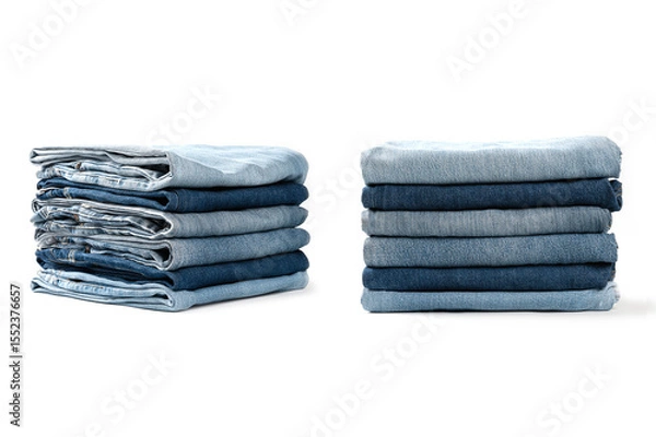 Obraz Stack of blue jeans isolated on white background.