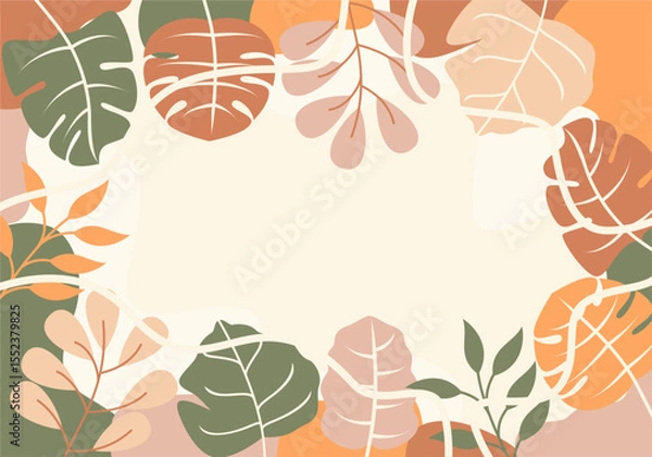 Fototapeta Decorative composition with leaves and flowers. Top view on white background