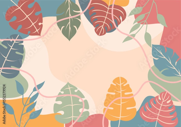 Fototapeta Spring botanical flat vector illustration on pink background