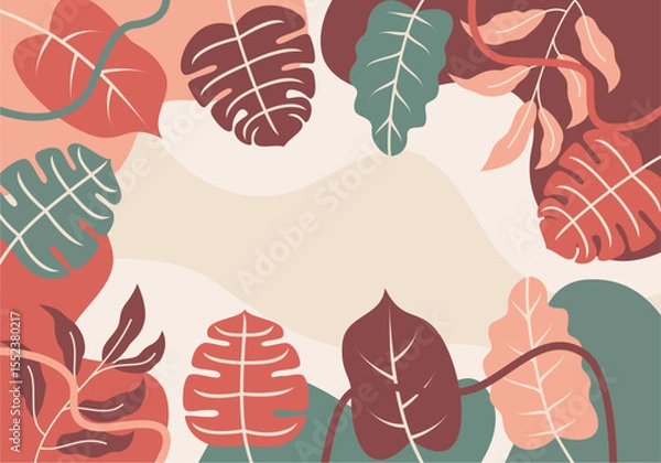 Fototapeta Vector illustration in simple flat style for text background with plants and leaves