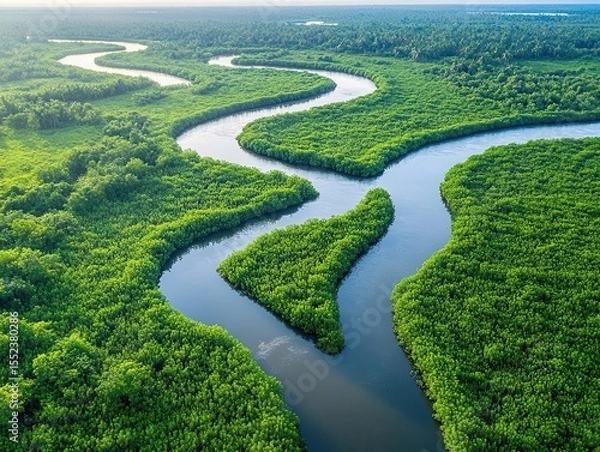 Obraz River delta with lush greenery, biodiversity and nature, fresh water conservation