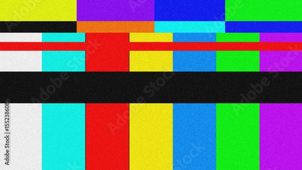 Fototapeta Abstract and colorful retro tv static background with noise effect featuring horizontal and vertical color blocks with vibrant hues, perfect for creative design templates