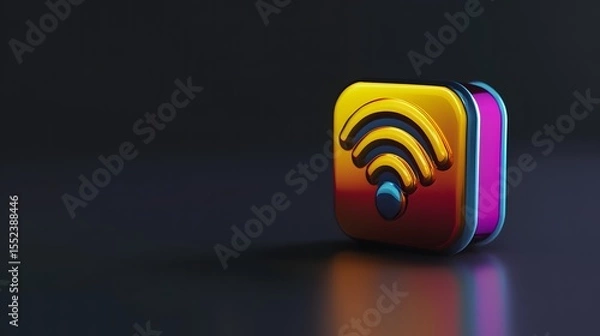 Fototapeta Colorful icon representing rss feed with network nodes illustrating digital connectivity and information sharing online