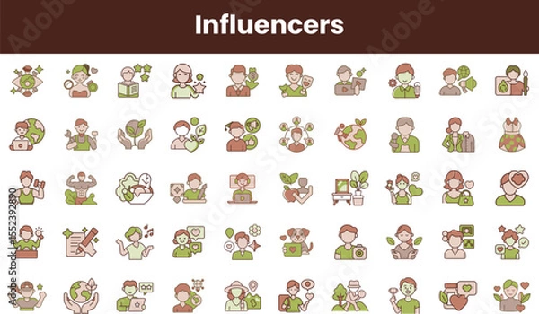 Fototapeta A vibrant collection of diverse illustrations showcasing influencers engaging in various activities, from reading to promoting sustainability, in a colorful and engaging style.